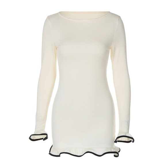 🖤 Chic Ruffle Trim Long Sleeve Mini Dress 🤍 - Picture 5 of 6